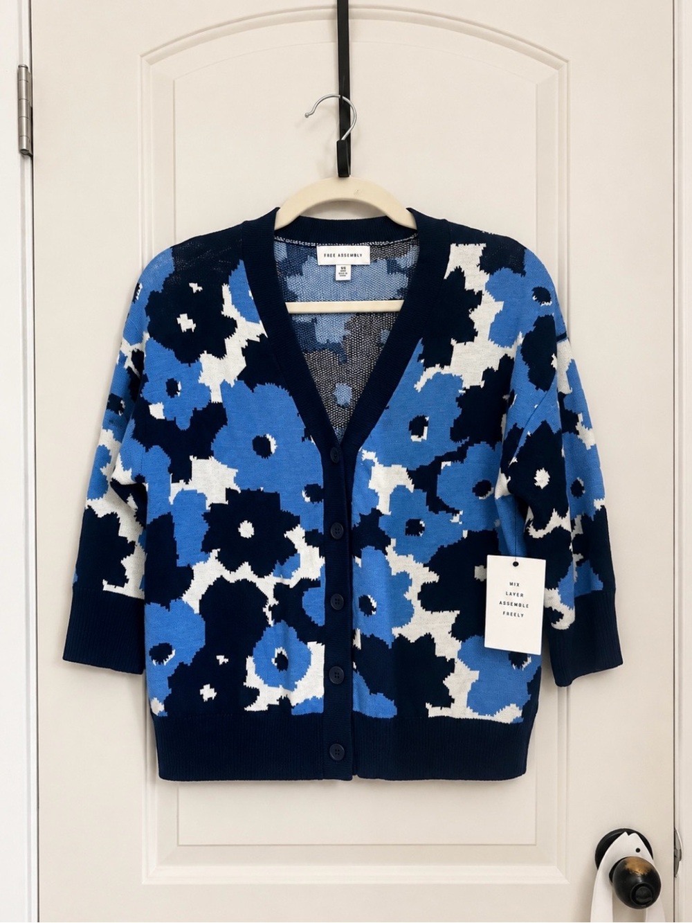 Floral V-Neck Button Cardigan - Blue Multi